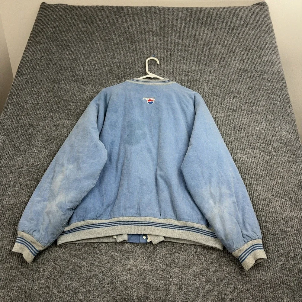 Vintage Pepsi King‎ Louie Jacket Mens XL Blue Cotton Bomber Snap Front USA Style